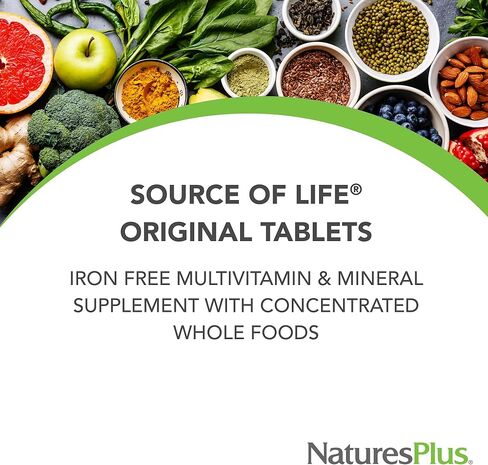 NaturesPlus مصدر الحياة بدون حديد - 180 قرصًا - مكملات متعددة الفيتامينات والمعادن - تدعم الطاقة الطبيعية والرفاهية العامة - خالية من الغلوتين، نباتي - 60 وجبة in Kuwait