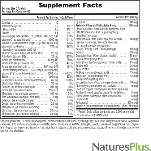 NaturesPlus مصدر الحياة بدون حديد - 180 قرصًا - مكملات متعددة الفيتامينات والمعادن - تدعم الطاقة الطبيعية والرفاهية العامة - خالية من الغلوتين، نباتي - 60 وجبة in Kuwait