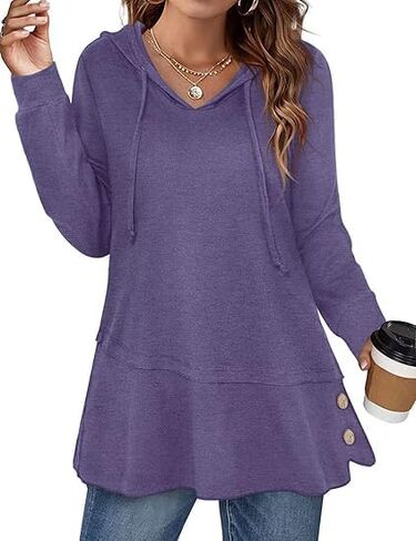 Hoodies for Women with Asymmetrical Hem Long Sleeve Tops for Women Casual Fall Sweatshirts with Drawstring in Saudi Arabia