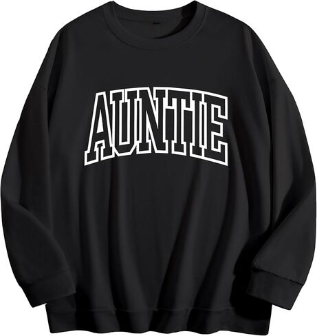 Large White AUNTIE Letter Print Casual Relaxed Fit Top-Women's Black Round Neck Sweatshirt in Saudi Arabia