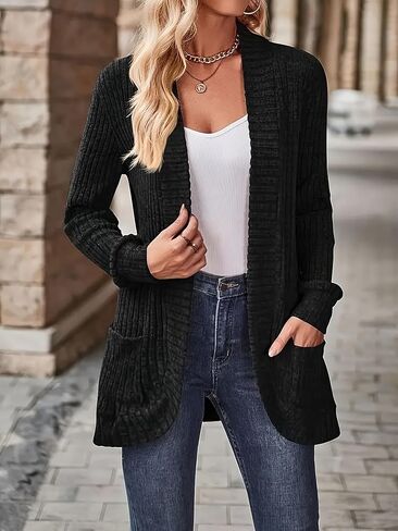Women's Soft Open Front Cardigan Long Sleeve with Pockets, Lightweight Ribbed Fall Layering Jacket in Saudi Arabia