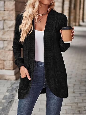 Women's Soft Open Front Cardigan Long Sleeve with Pockets, Lightweight Ribbed Fall Layering Jacket in Saudi Arabia