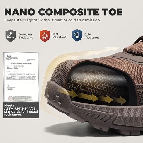 أحذية NORTIV 8 بمقدمة مركبة للرجال ASTM F2413-24 أحذية عمل آمنة خفيفة الوزن ومضادة للتعب وغير قابلة للانزلاق مع سحاب لبناء المستودعات، Terrascope-nano in Kuwait