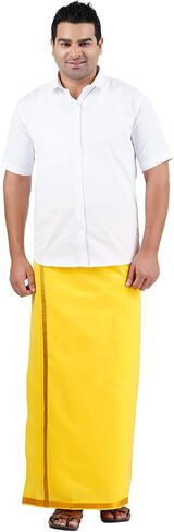 PRAKASAM COTTON رجالي أحمر اللون Jari قطن مرن مقاس Welcro Pocket Dhoti (JARI-RED) in Kuwait