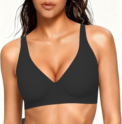 Womens Wireless Deep V Bralettes Seamless Plunge Tshirt Push Up Supportive No Underwire Bras in Saudi Arabia