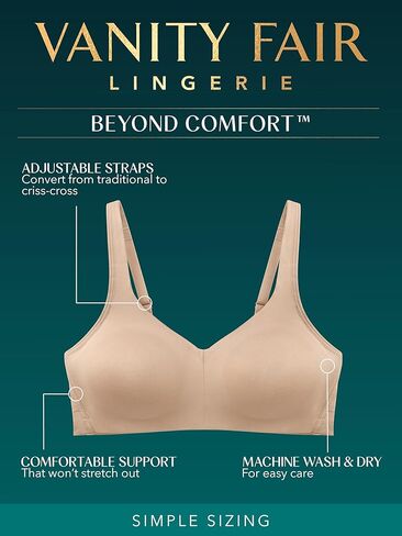 Vanity Fair Women's Wireless Beyond Comfort Bra with Breathable Cups (S-3XL), Convertible Straps (72204), 2 Pack Black/Neutral, Large in Saudi Arabia