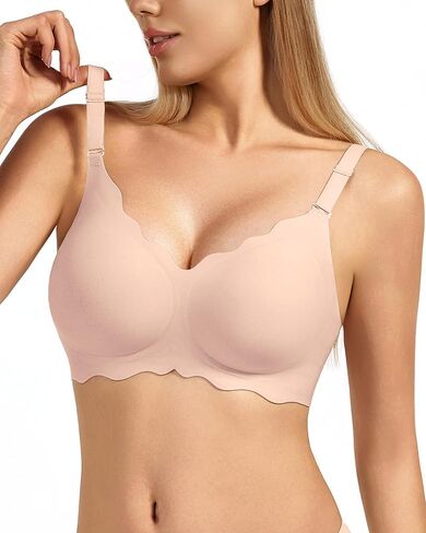VQJ Women's No Underwire Jelly Comfort Wireless Full Coverage Bra, Scalloped Push Up T-Shirt Bra with Convertible Straps in Saudi Arabia