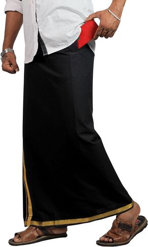 PRAKASAM COTTON رجالي أحمر اللون Jari قطن مرن مقاس Welcro Pocket Dhoti (JARI-RED) in Kuwait