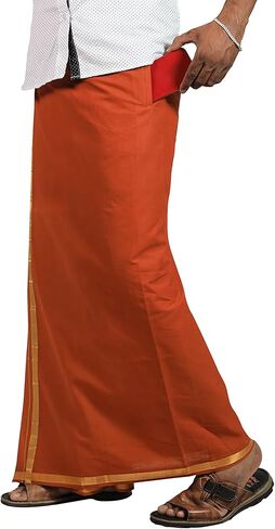 PRAKASAM COTTON رجالي أحمر اللون Jari قطن مرن مقاس Welcro Pocket Dhoti (JARI-RED) in Kuwait