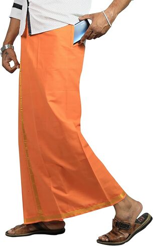 PRAKASAM COTTON رجالي أحمر اللون Jari قطن مرن مقاس Welcro Pocket Dhoti (JARI-RED) in Kuwait