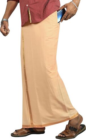 PRAKASAM COTTON رجالي أحمر اللون Jari قطن مرن مقاس Welcro Pocket Dhoti (JARI-RED) in Kuwait