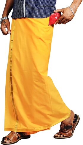 PRAKASAM COTTON رجالي أحمر اللون Jari قطن مرن مقاس Welcro Pocket Dhoti (JARI-RED) in Kuwait