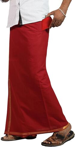 PRAKASAM COTTON رجالي أحمر اللون Jari قطن مرن مقاس Welcro Pocket Dhoti (JARI-RED) in Kuwait