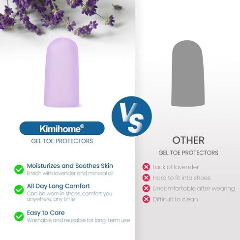 Kimihome Gel Toe Cap and Protector - Silicone Toe Covers - Cushions and Protects to Provide Relief from Missing or Ingrown Toenails, Corns, Calluses, Blisters (4 Large + 4 Medium, Lavender) in Saudi Arabia