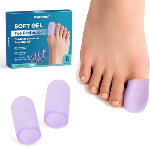 Kimihome Gel Toe Cap and Protector - Silicone Toe Covers - Cushions and Protects to Provide Relief from Missing or Ingrown Toenails, Corns, Calluses, Blisters (4 Large + 4 Medium, Lavender) in Saudi Arabia
