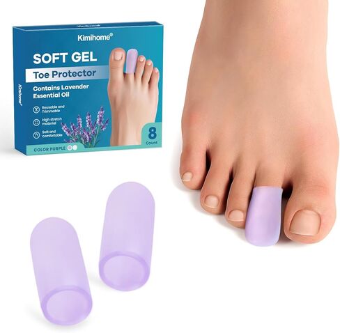 Kimihome Gel Toe Cap and Protector - Silicone Toe Covers - Cushions and Protects to Provide Relief from Missing or Ingrown Toenails, Corns, Calluses, Blisters (4 Large + 4 Medium, Lavender) in Saudi Arabia