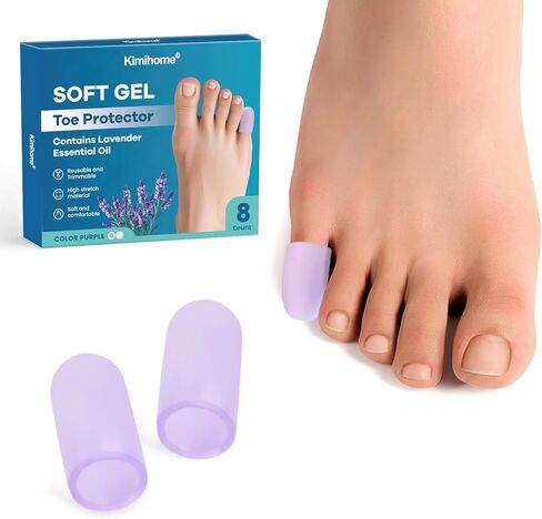 Kimihome Gel Toe Cap and Protector - Silicone Toe Covers - Cushions and Protects to Provide Relief from Missing or Ingrown Toenails, Corns, Calluses, Blisters (4 Large + 4 Medium, Lavender) in Saudi Arabia