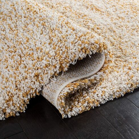 سجادة SAFAVIEH Hudson Shag Collection - 2'3" x 12'، عاجي وذهبي، تصميم تجريدي حديث، لا يتساقط ويسهل العناية به، سمك 2 بوصة مثالي للمناطق ذات حركة المرور العالية في غرفة المعيشة وغرفة النوم (SGH295G) in Saudi Arabia