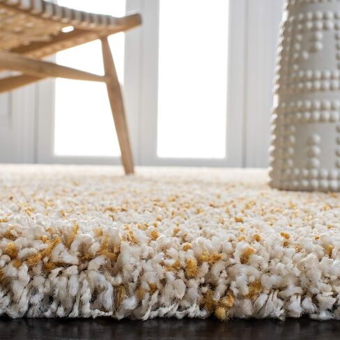 سجادة SAFAVIEH Hudson Shag Collection - 2'3" x 12'، عاجي وذهبي، تصميم تجريدي حديث، لا يتساقط ويسهل العناية به، سمك 2 بوصة مثالي للمناطق ذات حركة المرور العالية في غرفة المعيشة وغرفة النوم (SGH295G) in Saudi Arabia