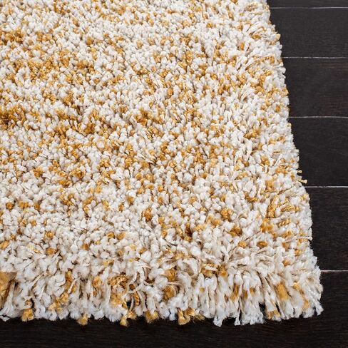 سجادة SAFAVIEH Hudson Shag Collection - 2'3" x 12'، عاجي وذهبي، تصميم تجريدي حديث، لا يتساقط ويسهل العناية به، سمك 2 بوصة مثالي للمناطق ذات حركة المرور العالية في غرفة المعيشة وغرفة النوم (SGH295G) in Saudi Arabia