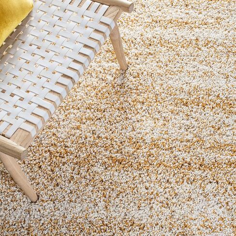 سجادة SAFAVIEH Hudson Shag Collection - 2'3" x 12'، عاجي وذهبي، تصميم تجريدي حديث، لا يتساقط ويسهل العناية به، سمك 2 بوصة مثالي للمناطق ذات حركة المرور العالية في غرفة المعيشة وغرفة النوم (SGH295G) in Saudi Arabia