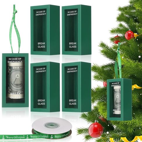 Weysat 4 Pcs Christmas Break in Case of Emergency Box 4 x 2 Inch Funny Emergency Gift Box with Ribbon Personalized Gag Gift for Christmas Tree Birthday Holiday Desk Decor(Green) in Saudi Arabia