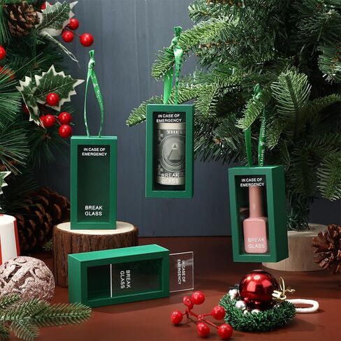 Weysat 4 Pcs Christmas Break in Case of Emergency Box 4 x 2 Inch Funny Emergency Gift Box with Ribbon Personalized Gag Gift for Christmas Tree Birthday Holiday Desk Decor(Green) in Saudi Arabia