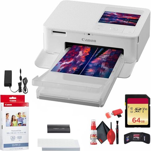 Canon SELPHY CP1500 Compact Photo Printer (Black) (5539C001) With KP-36IP Color Ink and Paper Set, 64GB Ultra Memory Card, Cleaning Kit, Card Wallet and Reader in Saudi Arabia