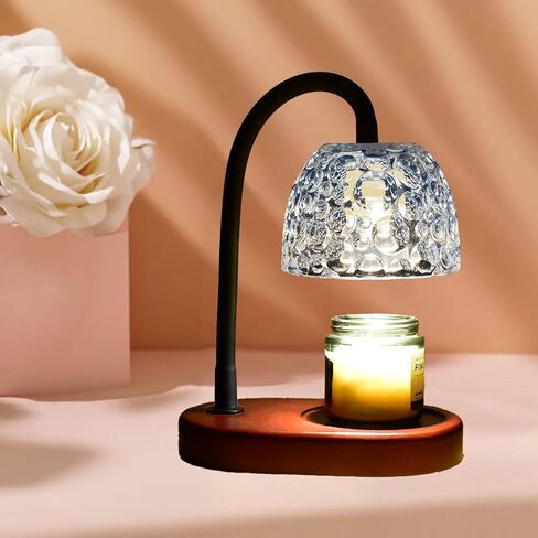 ArbaroClara Candle Warmer Lamp Adjustable with Timer and Dimmer, Electric Wax Melt Heat Light Dimmable Flameless, Vintage Farmhouse Style, Wood Base, Glass Shade Smoky Gray Color, with 2 Bulbs in Saudi Arabia