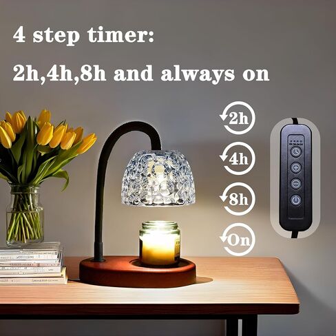 ArbaroClara Candle Warmer Lamp Adjustable with Timer and Dimmer, Electric Wax Melt Heat Light Dimmable Flameless, Vintage Farmhouse Style, Wood Base, Glass Shade Smoky Gray Color, with 2 Bulbs in Saudi Arabia