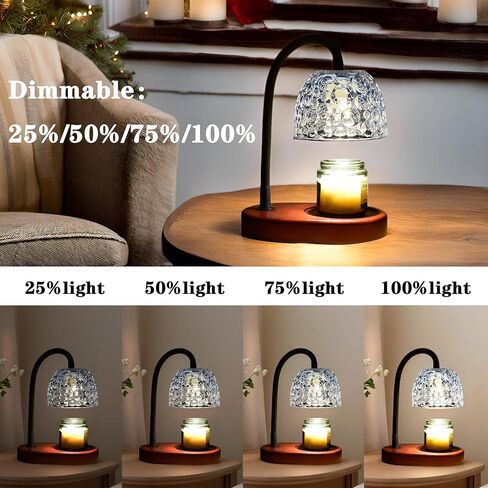 ArbaroClara Candle Warmer Lamp Adjustable with Timer and Dimmer, Electric Wax Melt Heat Light Dimmable Flameless, Vintage Farmhouse Style, Wood Base, Glass Shade Smoky Gray Color, with 2 Bulbs in Saudi Arabia
