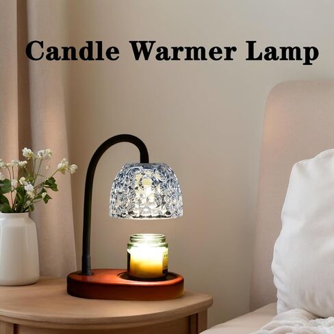 ArbaroClara Candle Warmer Lamp Adjustable with Timer and Dimmer, Electric Wax Melt Heat Light Dimmable Flameless, Vintage Farmhouse Style, Wood Base, Glass Shade Smoky Gray Color, with 2 Bulbs in Saudi Arabia