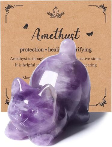 MANIFO Amethyst Crystal Cat Figurine for Cat Lovers Cute Gemstone Ornaments for Home Office Cats Statue Gifts in Saudi Arabia