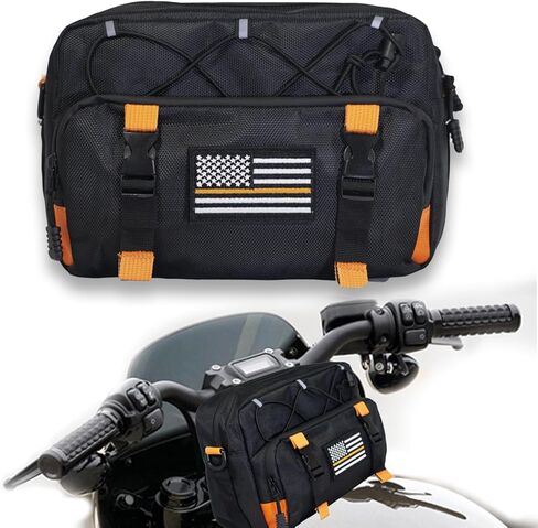 Universal Motorcycle Bag, Black Motorcycle Handlebar Bag, American Flag 1680D Water-resistant Tool Bag Fork Bag Sissy Bar Bag for For Motorbike Cruiser Softail Dyna Sportsters Dirt Bike Bicycle ATV in Kuwait