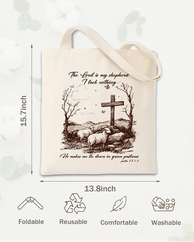 Geondos Christian Psalm 23:1-2 Canvas Tote Bag, The Lord Is My Shepherd Bible Verse Totes, Christian Reusable Shopping Bags, Shoulder Bags for Casual Vacation Shopping Work in Saudi Arabia