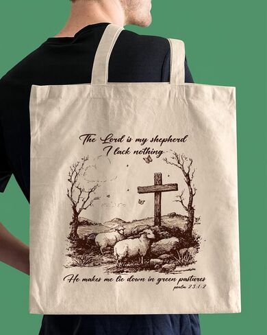 Geondos Christian Psalm 23:1-2 Canvas Tote Bag, The Lord Is My Shepherd Bible Verse Totes, Christian Reusable Shopping Bags, Shoulder Bags for Casual Vacation Shopping Work in Saudi Arabia