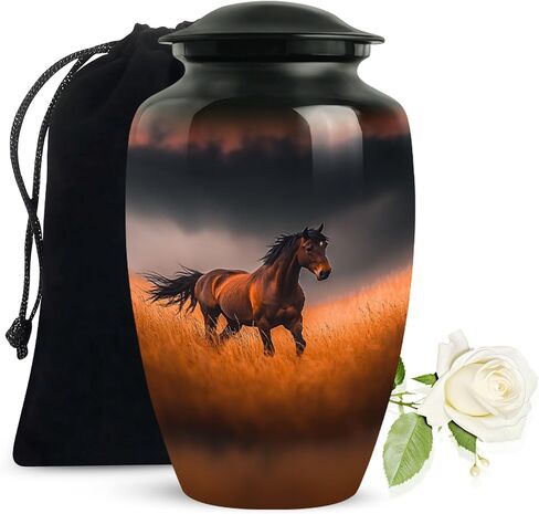 LEXFAY Large Horse Pattern Adult Urn - 10 Inch Decorative Urn for Ashes - Human Urn for Men and Women - Cremation Urn for Adults - Funeral Urn for Dad Ashes in Saudi Arabia