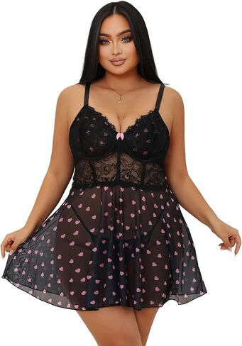 Ohyeahlady Lingerie for Women Mesh Lace Babydoll Sleepwear v-neck underwire chemise Halter Mesh Nighty S-xxl in Saudi Arabia