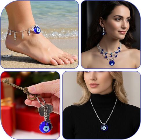 CIATBYYJ 10 قطع من سلاسل المفاتيح ذات العيون الشريرة الزرقاء، سلسلة مفاتيح من الخرز الزجاجي للعين الشريرة، سلسلة مفاتيح زجاجية مع تميمة زينة معلقة in Kuwait