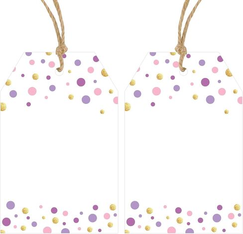 Anwyll Gift Tags with String - 100Pcs Gold Foil Metallic Confetti Polka Dot Gift Bag Tags Personalized White Blank Hang Paper Label Tag for Baby Shower Birthday Party Wedding Christmas Favor Present in Kuwait