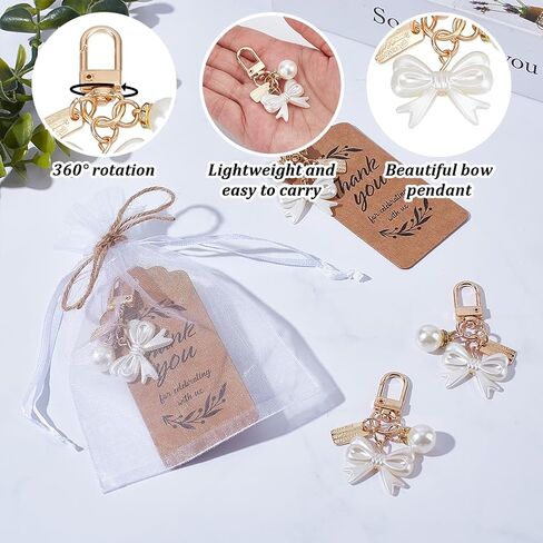 WEBEEDY 30 Set Pearl Bow Party Favors Keychain Cute Bowknot Charm Keychain with Tag, Organza Bag and Hemp Rope Wedding Party Souvenirs Thank You Key Chains for Baptism Bag Charms Gift in Saudi Arabia