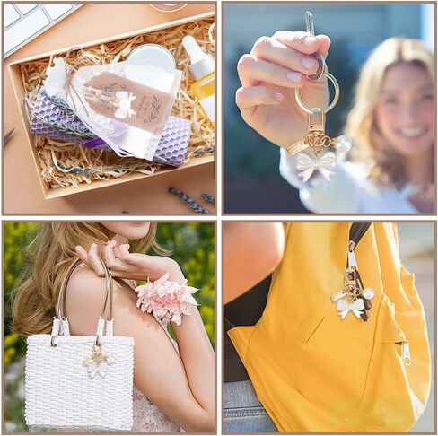 WEBEEDY 30 Set Pearl Bow Party Favors Keychain Cute Bowknot Charm Keychain with Tag, Organza Bag and Hemp Rope Wedding Party Souvenirs Thank You Key Chains for Baptism Bag Charms Gift in Saudi Arabia