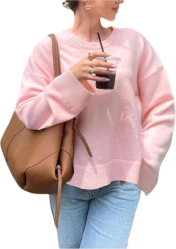 GORGLITTER Women's Oversized Knit Sweater Long Sleeve Loose Crewneck Fall Pullover Jumper Tops in Saudi Arabia