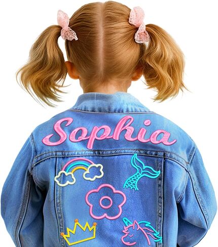 Personalized Kids Denim Jacket with Names, Custom Long Sleeve Jean Jacket, Boys' & Girls' Outerwear Jackets, 1-8 Year Old Toddler Girl Clothes, Personalized Girl Boys Birthday Christmas School Gifts in Kuwait