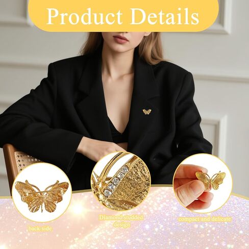 Gold Butterfly Broochs Pin for Women,Small Elegant Butterfly Brooch for Lapel,Christmas Party Stylish Dress Hat Bags Pin Accessories in Saudi Arabia