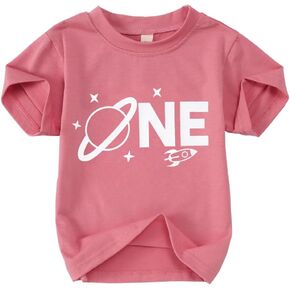 AFUKUIA Baby 1st Birthday Shirt Infant Boy Girl One Earth Rocket Print T Shirt Short Sleeve Summer Tee Top