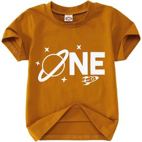 AFUKUIA Baby 1st Birthday Shirt Infant Boy Girl One Earth Rocket Print T Shirt Short Sleeve Summer Tee Top