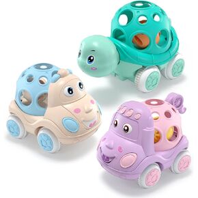Baby Car Toys for 1 One Year Old Girl & Boy, Pink Rattle Push Cars for Toddler Girls Age 1-2 1-3 Baby Girl Gifts, Green Toy Trucks Soft Rattles for Babies Infant Boys 1+ 2 3 Yr Birthday Gift in Kuwait