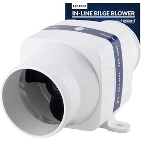 Five Oceans In-Line Bilge Blower, Boat Engine Blower, for 3-Inch Interior Diameter Vent Hose, 12-Volt, 130 CFM FO-4333