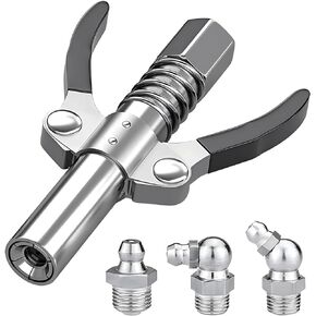 90 Degree Grease Coupler ＆ Slotted Right Angle 90 Degree Grease Coupler Combo for Standard Zerk Fittings, Durable Construction,Designed for Extra Reach in Tight Spaces